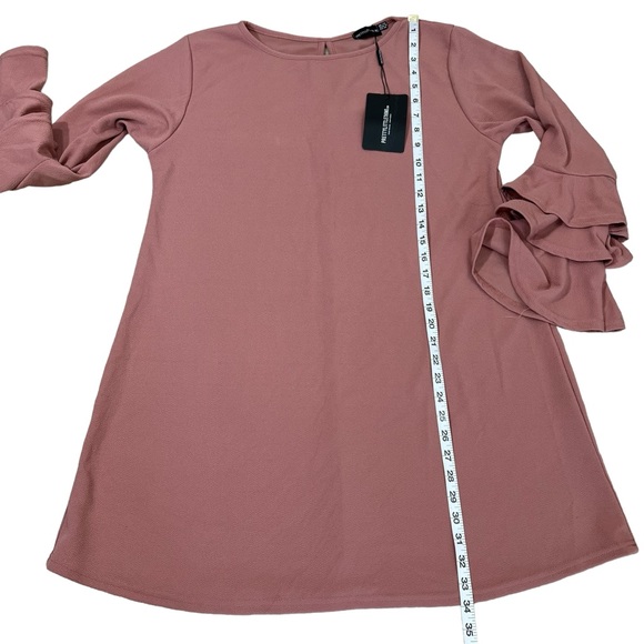 PrettyLittleThing Dress Bell Ruffled Sleeve Pink Stretch Party - Picture 4 of 11